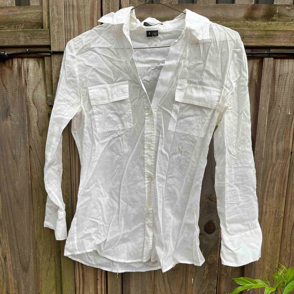 THEORY lightweight white button up blouse size small